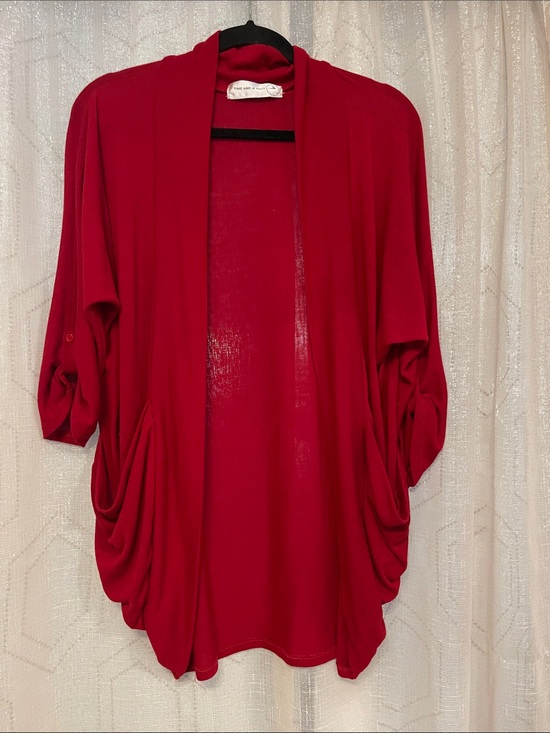 Time And A Half Sweaters - Women’s Open-Front Red Draped Cardigan